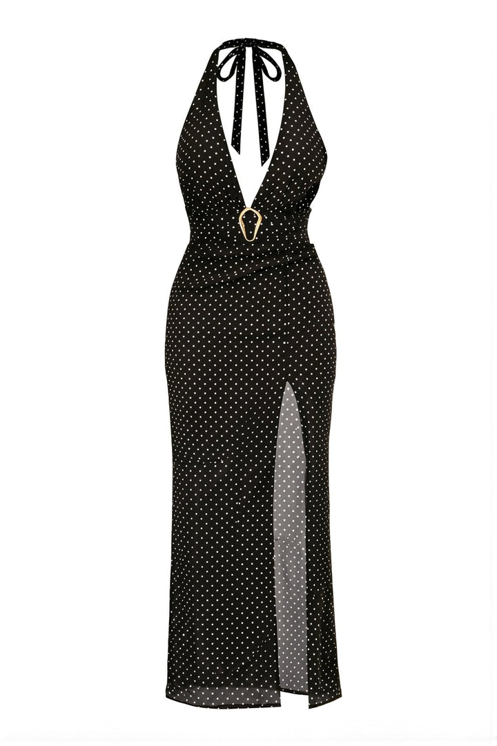 Black Polkadot Silk Sofia Dress - Sanori